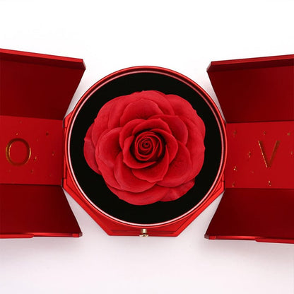 Coffret Rose Éternelle - Avec Collier Cœur en Or Blanc 14 carats