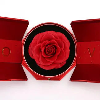 Cofanetto Rosa Eterna - Con collana a cuore in oro bianco 14 carati