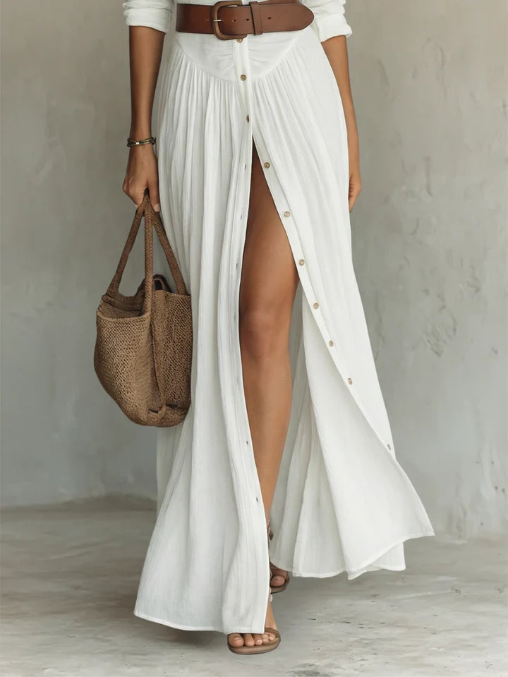 Robe Maxi Longue avec Col Revers et Manches Longues en Lin pour Femme