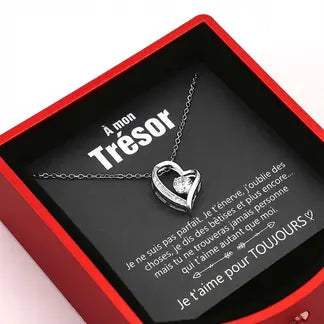 Cofanetto Rosa Eterna - Con collana a cuore in oro bianco 14 carati