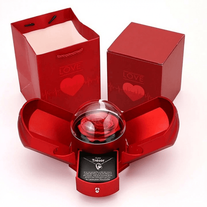 Coffret Rose Éternelle - Avec Collier Cœur en Or Blanc 14 carats