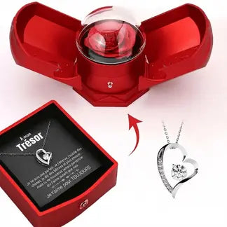 Cofanetto Rosa Eterna - Con collana a cuore in oro bianco 14 carati