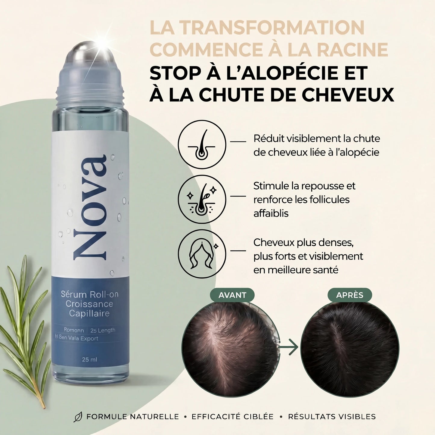 Sérum roll-on pour la pousse des cheveux