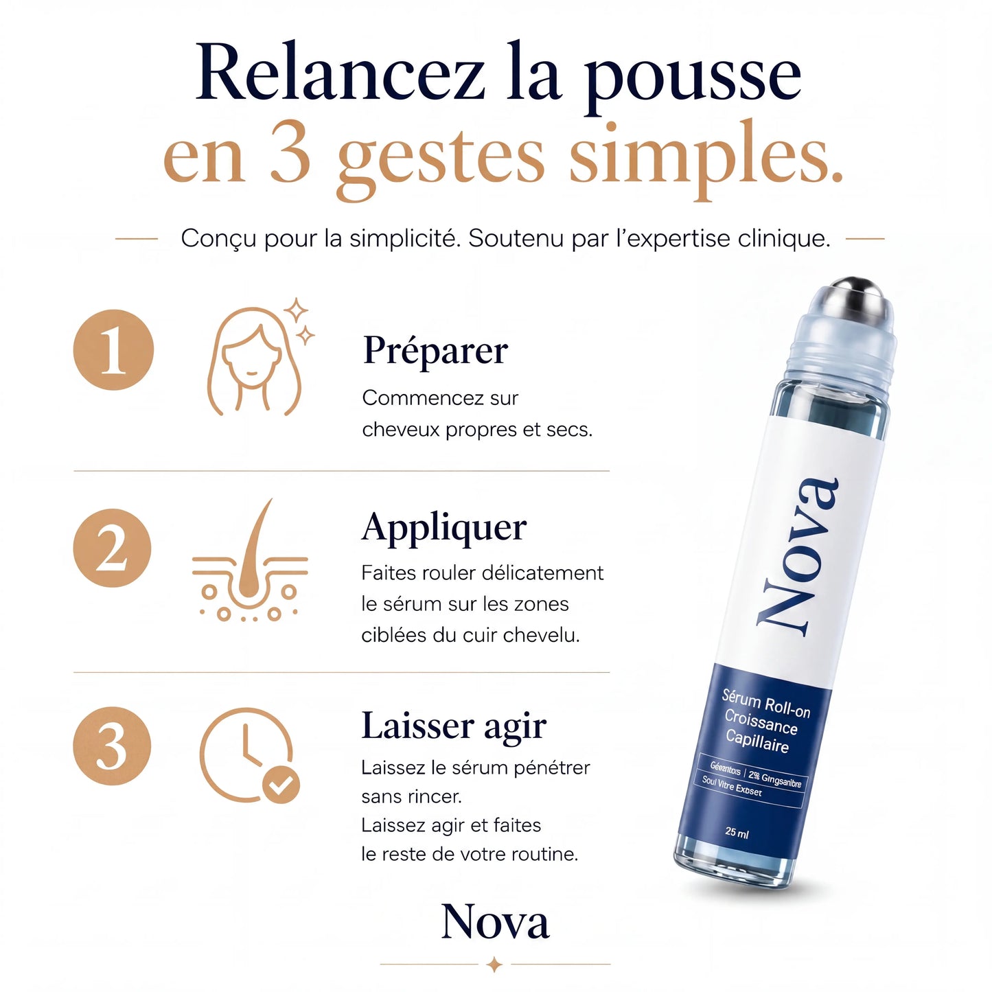 Sérum roll-on pour la pousse des cheveux