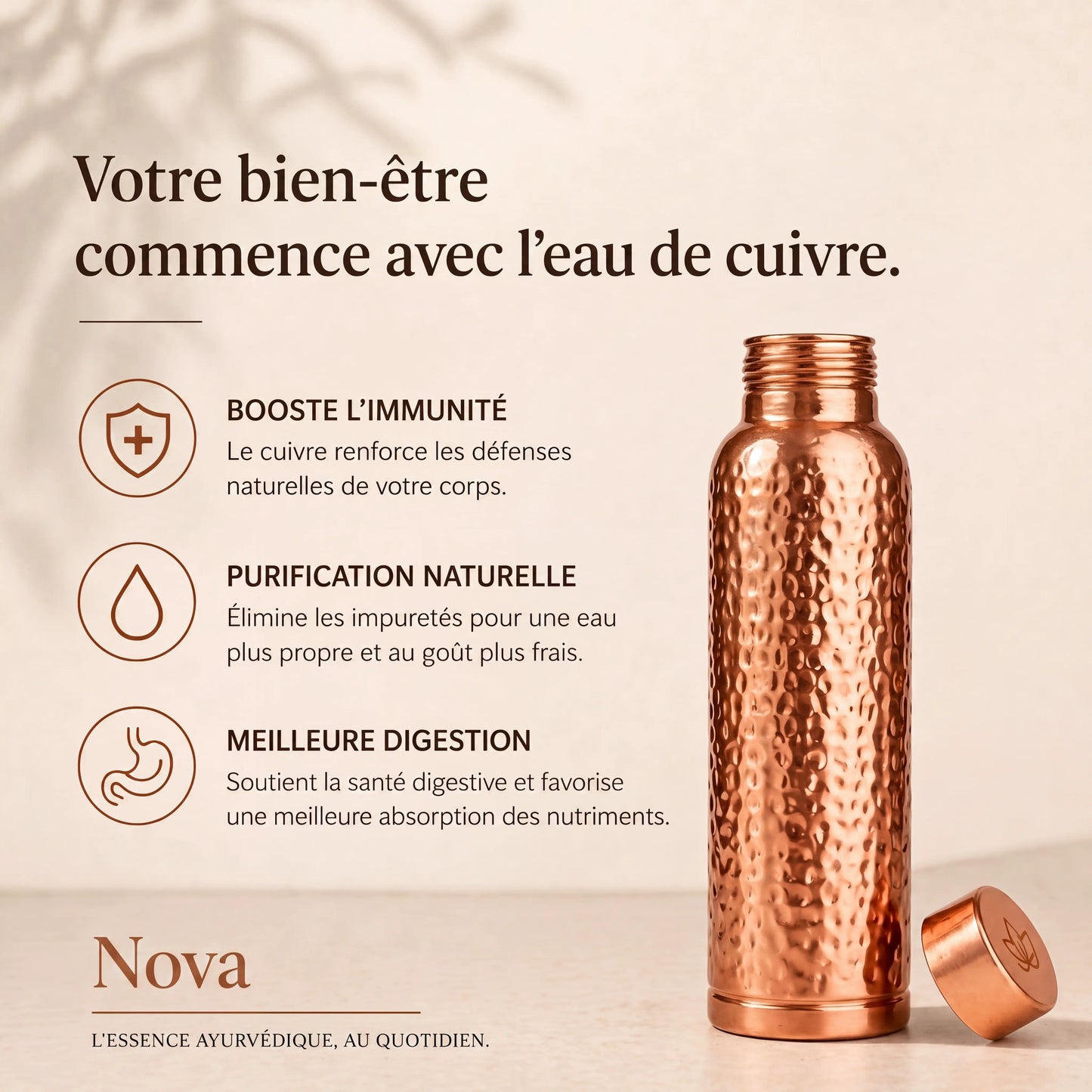 Gourde en Cuivre – Nova | L’Eau Purifiée Naturellement, Sans Plastique
